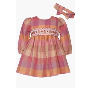 Iris & Ivy Plaid Pumpkin Embroidered Dress & Headband Set 12 Month NEW